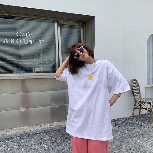 夏季新款短袖上衣女学生宽松t恤韩版大码纯棉ins潮五分袖元素印花