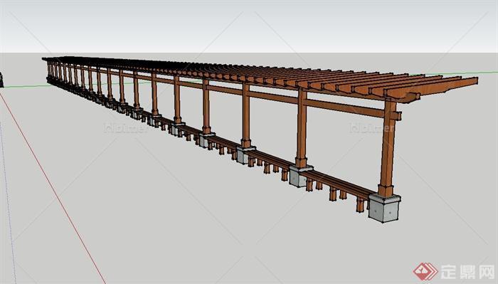 现代风格木质长廊架设计su模型[原创]