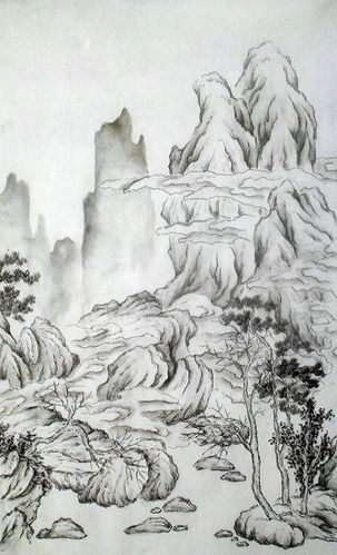 pengxq书斋 馆藏分类工笔画山石阴面因巳用皴法区分出了阴阳,可以不染