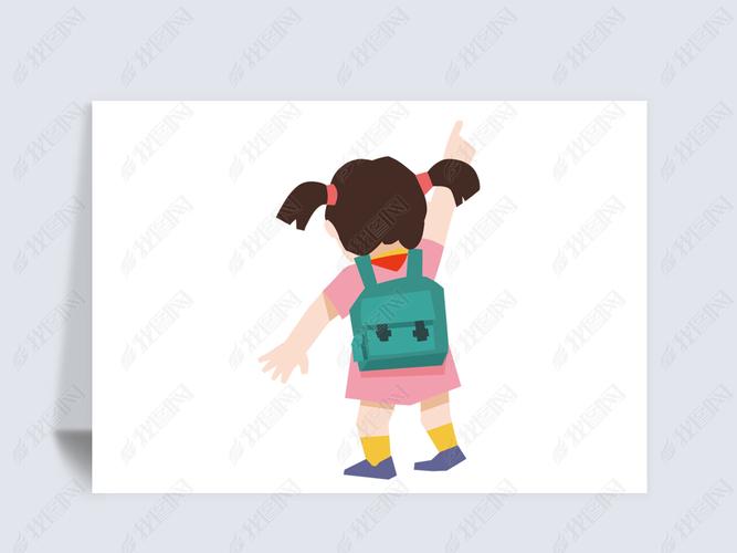 原创背书包的卡通人物小女孩背影设计素材图片版权可商用