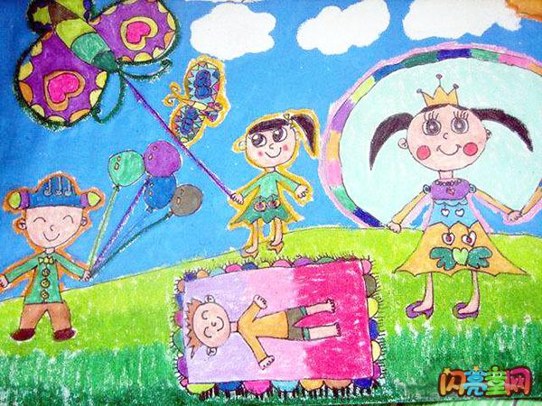 儿童画我们去春游绘画作品