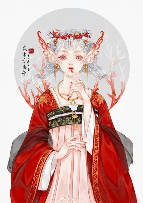 手绘古风红衣女子