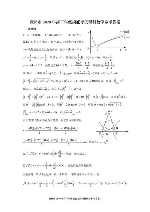 2020江西赣州一模高三数学理试题答案解析