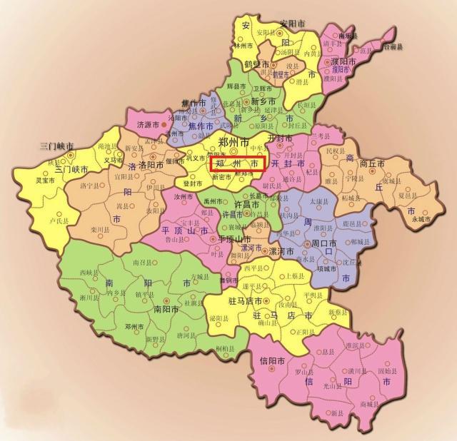 郑州市在河南省地图上面的位置