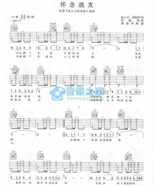 怀念战友吉他谱c调简单版练习吉他弹唱的六线谱