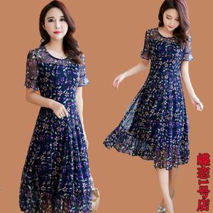 唯品会女装夏装新款声雨竹专柜正品牌中年大码妈妈真丝雪纺连衣裙