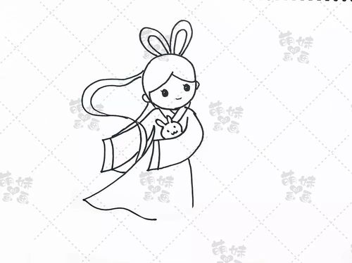 步骤讲解中秋节月饼,嫦娥和玉兔简笔画元素,画到手抄报上吧!