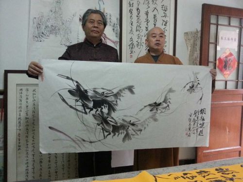 2015 年4月21日,著名画家虾王一行专程来南京玄奘寺拜访传真法师并