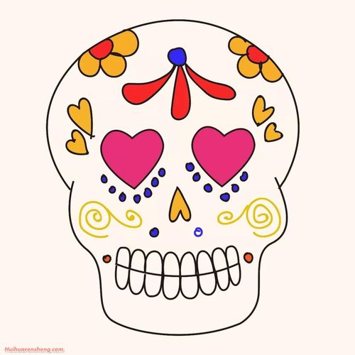 骷髅头简笔画步骤_骷髅头简笔画作品彩色图片