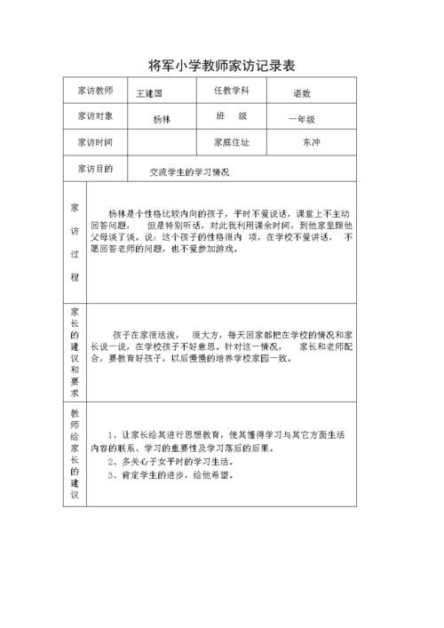 将军小学教师家访记录表.doc 5页