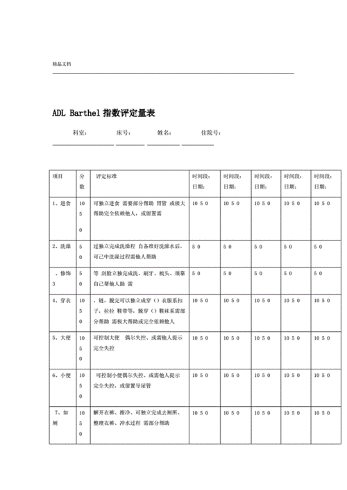 adl改良barthel指数评定量表doc2页