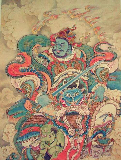 「重彩与白描」李云中佛教造像之四大天王