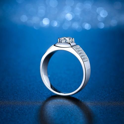 厂家直销满钻男戒创意霸气纯银男士闪钻微镶莫桑石钻