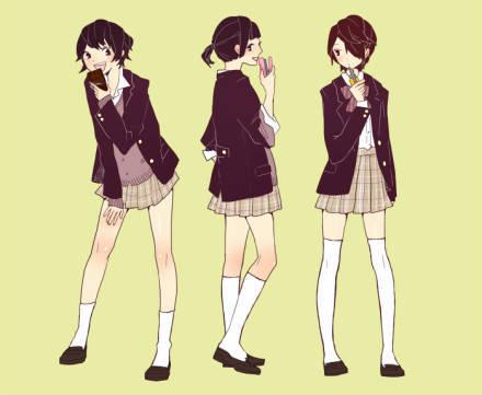 【清新风】制服少女立绘三视图