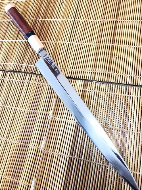 正本総本店 柳刺身包丁 刃渡300mm 大理石入両轮八角柄 本刃 镜面