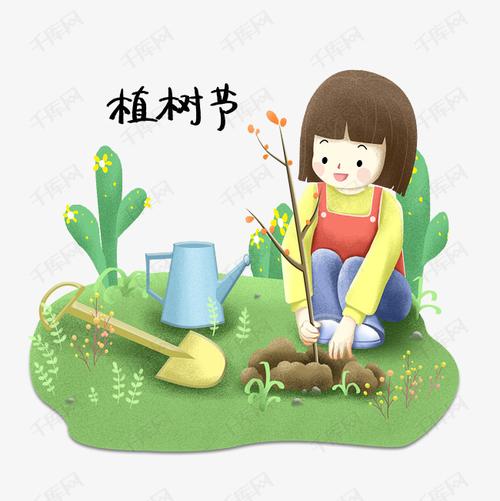 植树节种树的小女孩