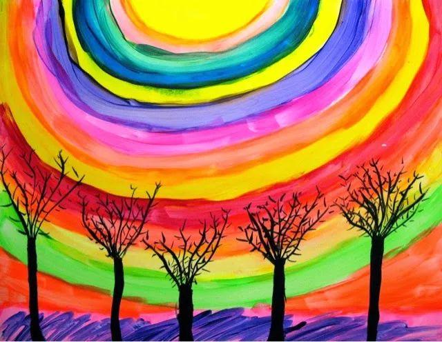 创意儿童画美丽的彩虹天空