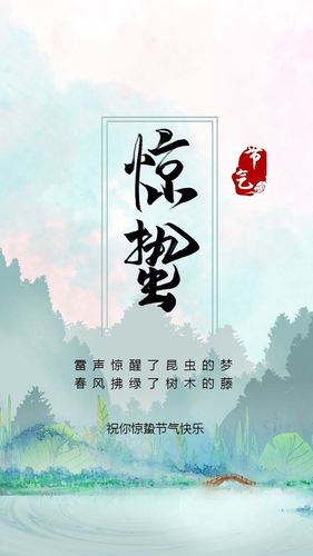蓝色简约风惊蛰节气祝福日签图海报