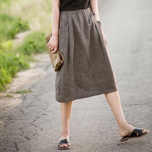 新款棉麻休闲文艺半身裙女2021春秋字中长裙半身裙