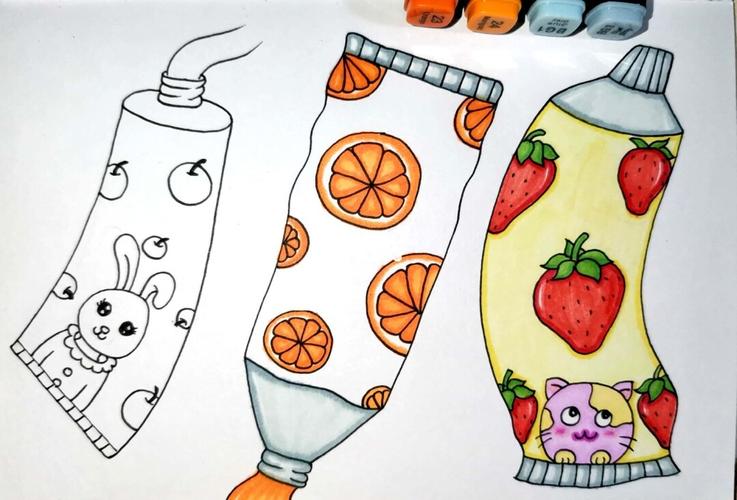水果牙膏 儿童牙膏 创意儿童画 简笔画线描_儿童画_儿童牙膏_简笔画