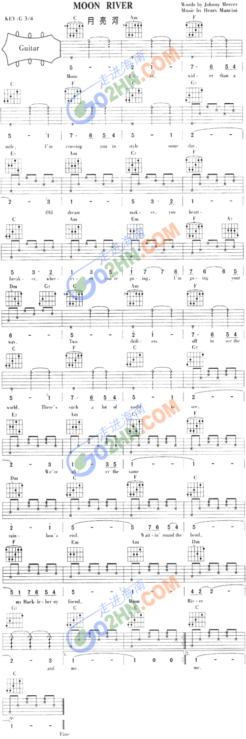 moonriver吉他谱