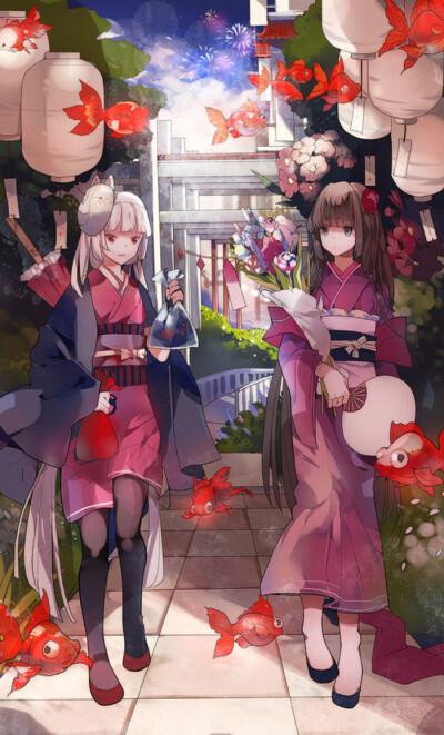 无搜索结果の和服少女の双人の动漫