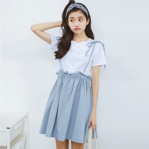 少女2016夏季韩版学院森女小清新连衣裙淑女初中学生吊带裙两件套