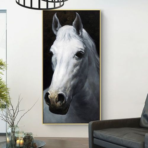 儒雅绅士 现代简约白马装饰画玄关挂画壁画走廊过道单幅墙画-tmall.
