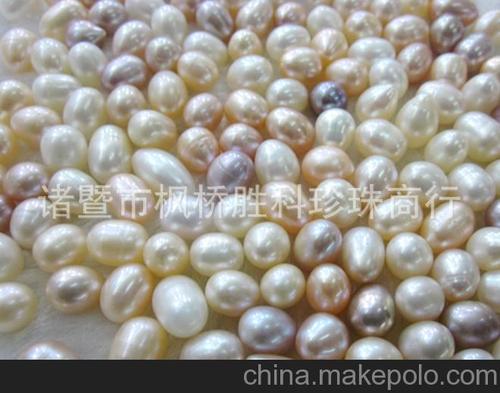 供应淡水珍珠散珠 散装珍珠批发 8-9mm米型河蚌珍珠 现场加工