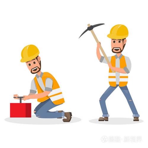 建筑师工头工程建筑工人的不同性格矢量插图卡通人物设计