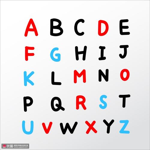 大写英文字母手写粗体彩色手绘可爱素材