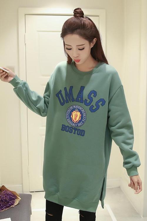 秋冬季韩版宽松大码中长款加绒套头长袖卫衣字母印花显瘦上衣女