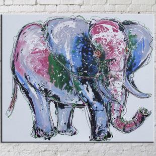 外贸定制无框喷绘画 简单抽象彩色大象电商爆款帆布画