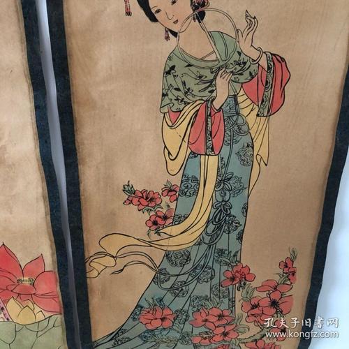 唐伯虎字画仕女图唐寅四美人物画古画国画仿古挂画装饰画四条屏