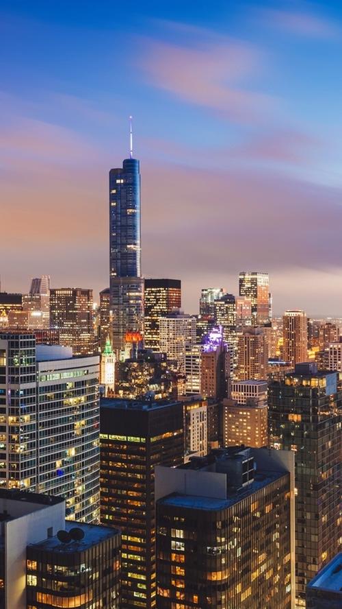 城市夜景,摩天大楼,灯,芝加哥,伊利诺伊州,美国 iphone 壁纸
