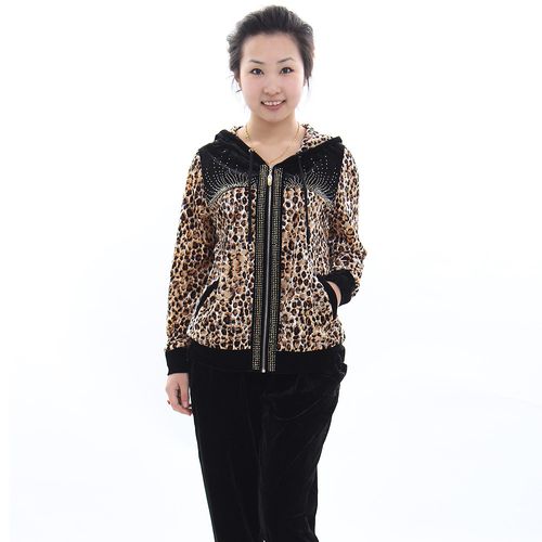 亨格舒春季中老年大码女装加肥加大宽松长袖丝绒休闲开衫外套7695