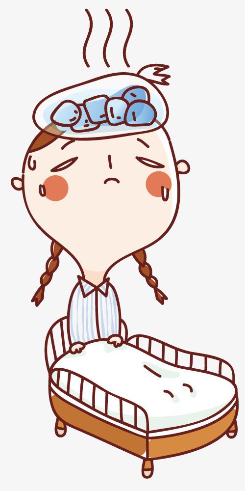 搜图123 元素 > 发烧的女孩  发烧 生病 卡通 插画 女孩 【本作品下载