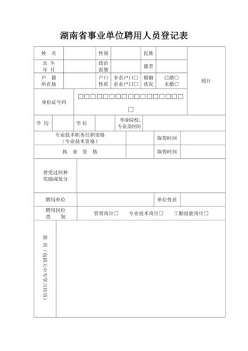 湖南省事业单位聘用人员登记表