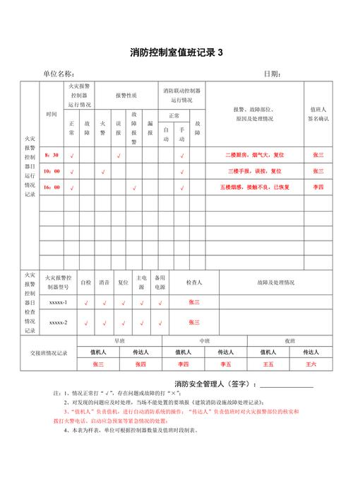 消防控制室值班记录表3页