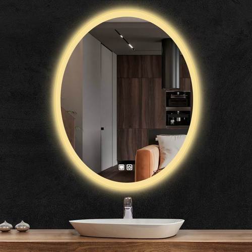 镜艺智浴镜卫椭圆形能雾镜防子ed带灯浴镜享挂墙酒店l卫生间室子