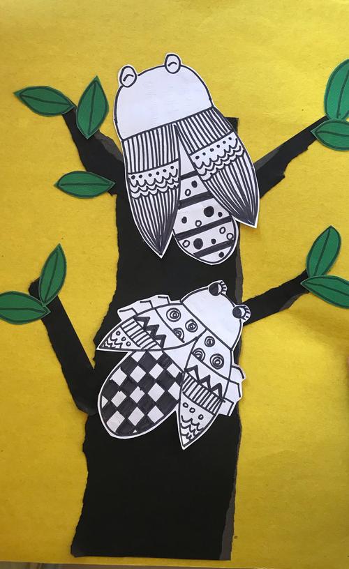 "以线描画的手法进行添画设计,结合撕画的创作手法,创作出极具夏天