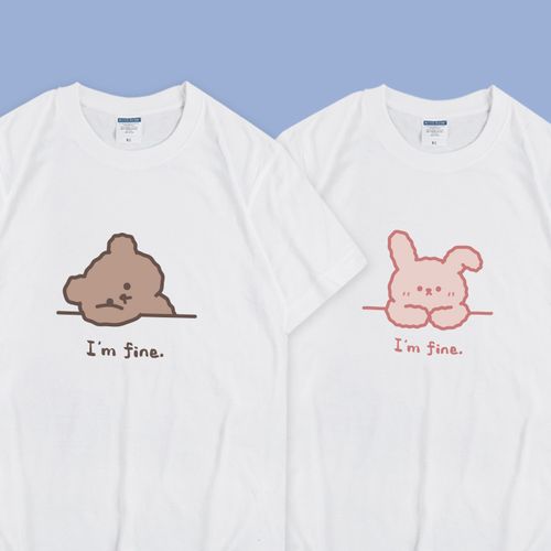 n创意可爱卡通t恤 手绘小熊小兔图案韩版萌系情侣装学生学院宽松l