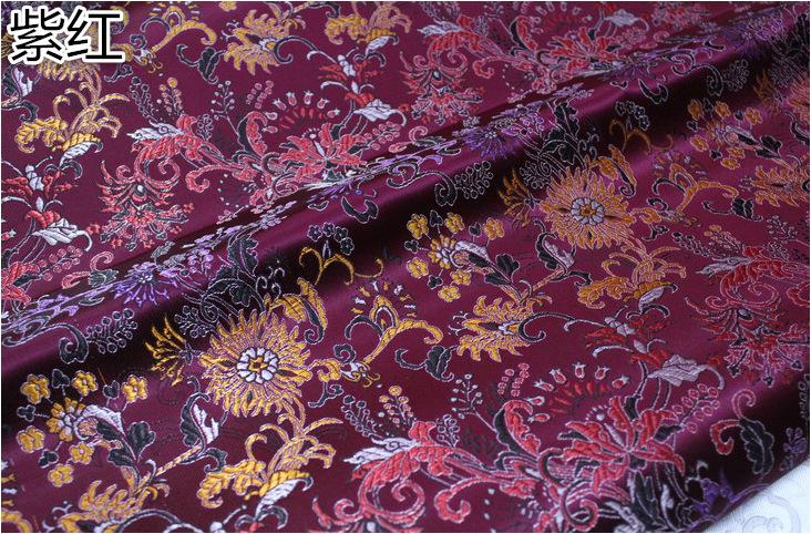 中式旗袍棉袄棉裤马甲寿衣真丝绸缎面料提花织锦缎仿古菊花布料