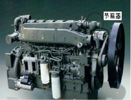 不同的发动机位置有不同,如图是潍柴wp10机器的节温器位置