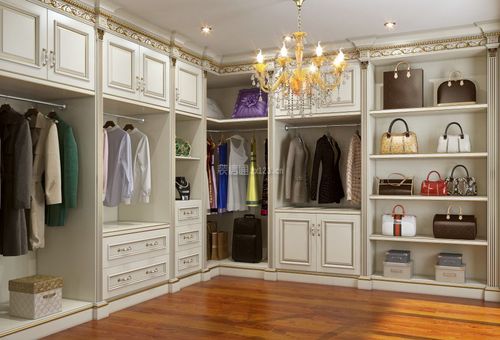 2021简欧风格转角衣帽间板式衣柜设计图片_装信通网效果图