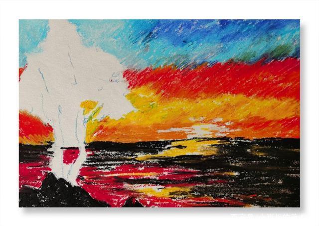 儿童画教程,重彩油画棒风景的表现方法《落日》