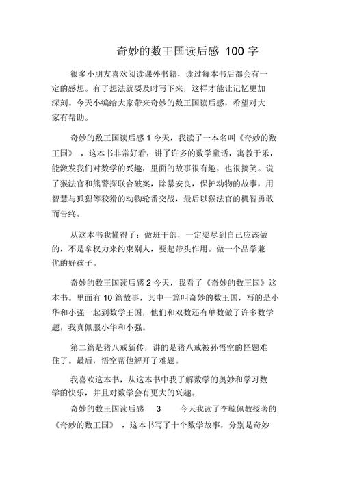 奇妙的数王国读后感100字