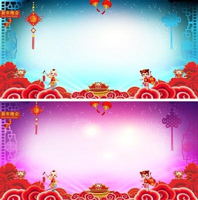 渐变色彩2019猪年春节新年迎新晚会展板背景设计