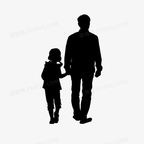创意剪影黑色父亲节父女牵手简约爸爸女儿人物背影父亲