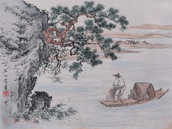 五十年代 荣宝斋 精制木板水印画作 王心竟《捕鱼图》 一幅 (纸本托片